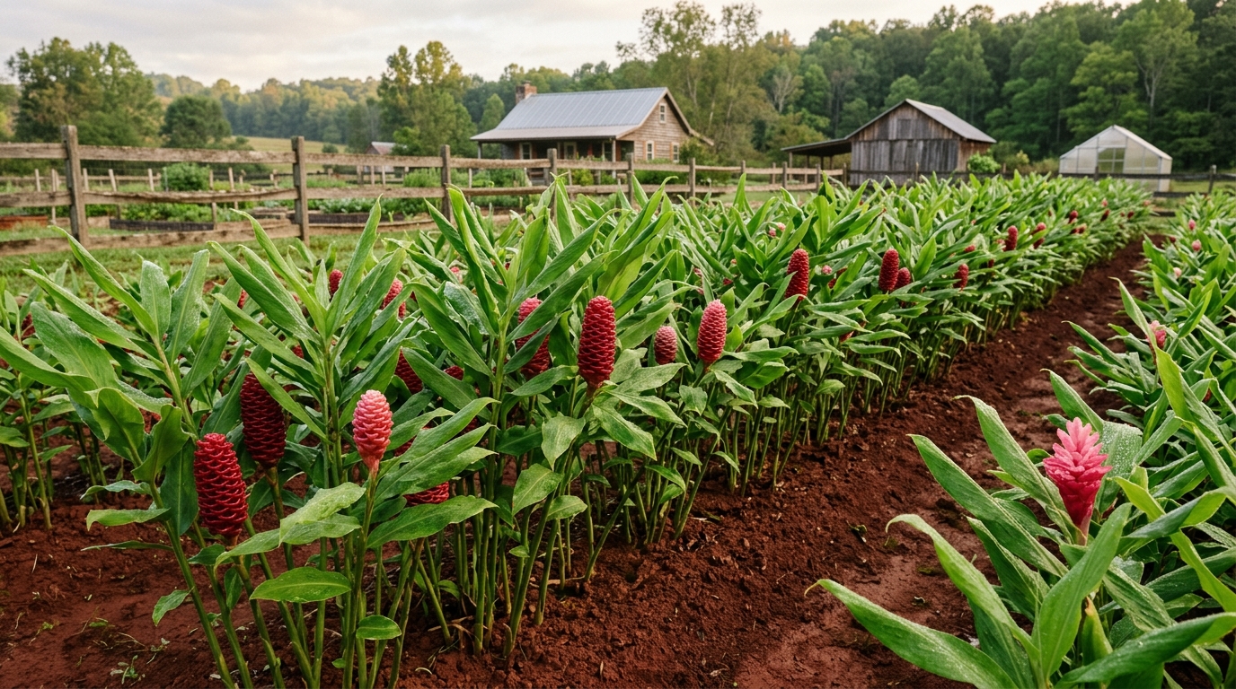 Rows of Awapuhi growing on the Kendall Botanicals family farm